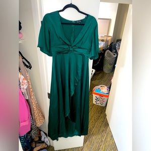 Emerald green floor length dress with leg slit